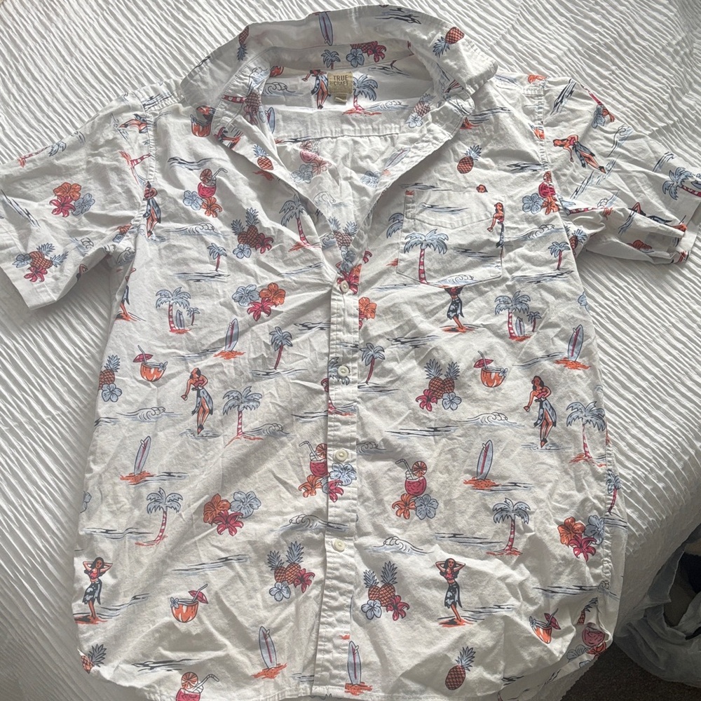 True Craft Tropical Print Shirt - White, Blue, Red